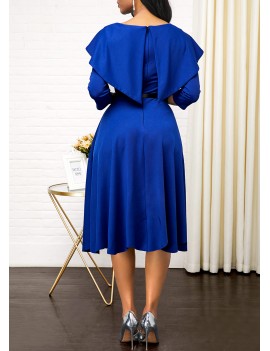 Three Quarter Sleeve Back Zipper Blue Dress