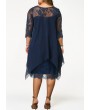 Lace Panel Overlay Plus Size Straight Dress