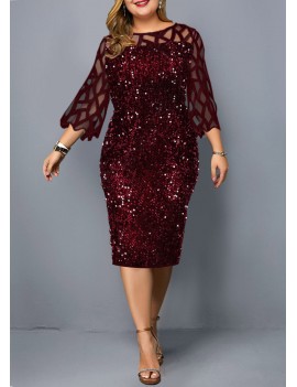 Plus Size Sequin Embellished Three Quarter Sleeve Dress