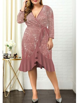 Plus Size Sequin Detail Ruffle Hem Dress