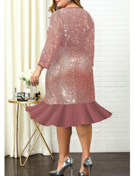 Plus Size Sequin Detail Ruffle Hem Dress