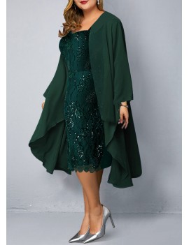 Plus Size Chiffon Cardigan and Sequin Embellished Dress