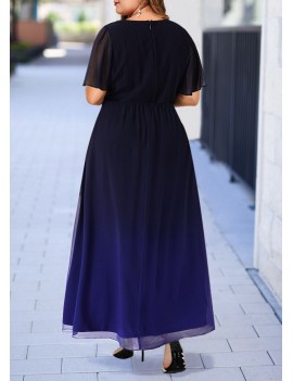 Plus Size Blue Gradient Back Zipper Dress