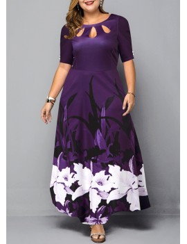 Plus Size Large Floral Print Maxi Dress