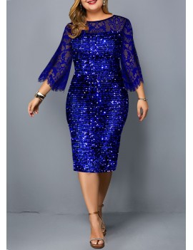 Plus Size Lace Panel Sequin Detail Dress