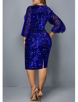 Plus Size Lace Panel Sequin Detail Dress