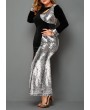 Plus Size Sequin Panel Front Slit Maxi Dress