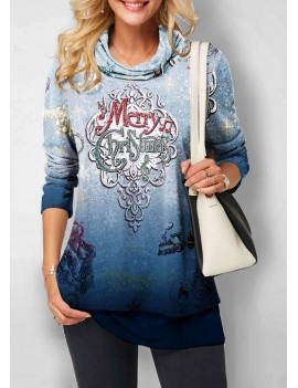 Cowl Neck Christmas Print Long Sleeve Sweatshirt