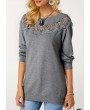 Crochet Panel Grey Marl Pullover Sweatshirt
