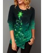 Christmas Star Print Asymmetric Hem Grommet Detail Sweatshirt
