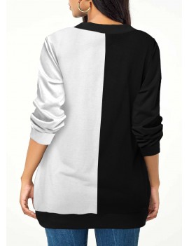 Color Block Lace Up Front Long Sleeve Sweatshirt