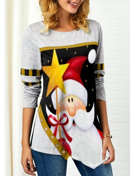 Asymmetric Hem Santa Claus Print Sweatshirt