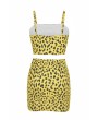 Spaghetti Straps Crop Top Leopard Print Skirt Two-Piece Set Yellow