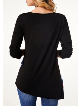 Lace Panel Plaid Print Asymmetric Hem Sweatshirt