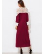 Contrast Lace Insert Maxi Dress - Red Wine S