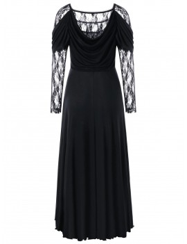 Lace Panel High Low Maxi Dress - Black M