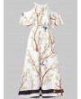 Floral Bird Print Cold Shoulder Maxi Dress - White M