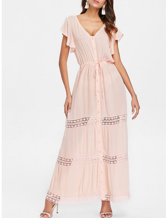 Drawstring Button Down Maxi Dress - Pink Bubblegum Xl