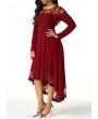 Lace Panel Long Sleeve High Low Dress
