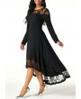 Lace Patchwork High Low Long Sleeve Dress