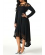 Lace Patchwork High Low Long Sleeve Dress