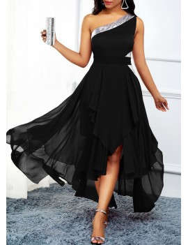 High Waist Asymmetric Hem One Shoulder Dress