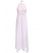 Elegant Halter Neck Sleeveless Backless High Slit Women's Maxi Dress - White S
