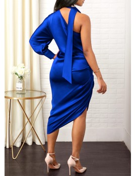 One Shoulder Asymmetric Hem Royal Blue Dress