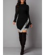 Sequin Panel Asymmetric Hem Long Sleeve Sweater Dress