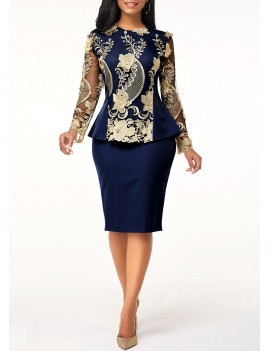Lace Patchwork Long Sleeve Round Neck Dress