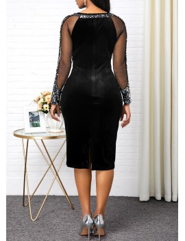 Sequin Embellished Back Slit Black Dress