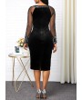Sequin Embellished Back Slit Black Dress
