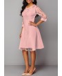 Three Quarter Sleeve Round Neck Pink Lace Dress
