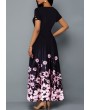 Bowknot Detail Short Sleeve Flower Print Dress