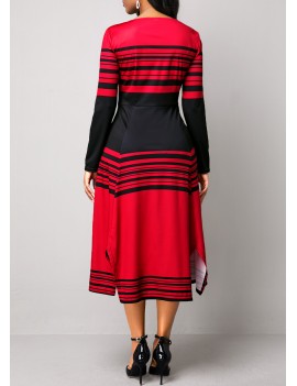 Stripe Print Long Sleeve High Waist Dress