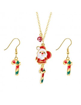 Christmas Candy Cane Embellished Necklace Set for Lady