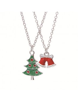 Bells and Tree Pendant Christmas Necklace Set