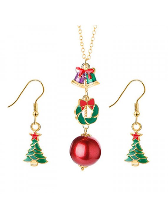 Gold Metal Christmas Tree Pendant Necklace Set