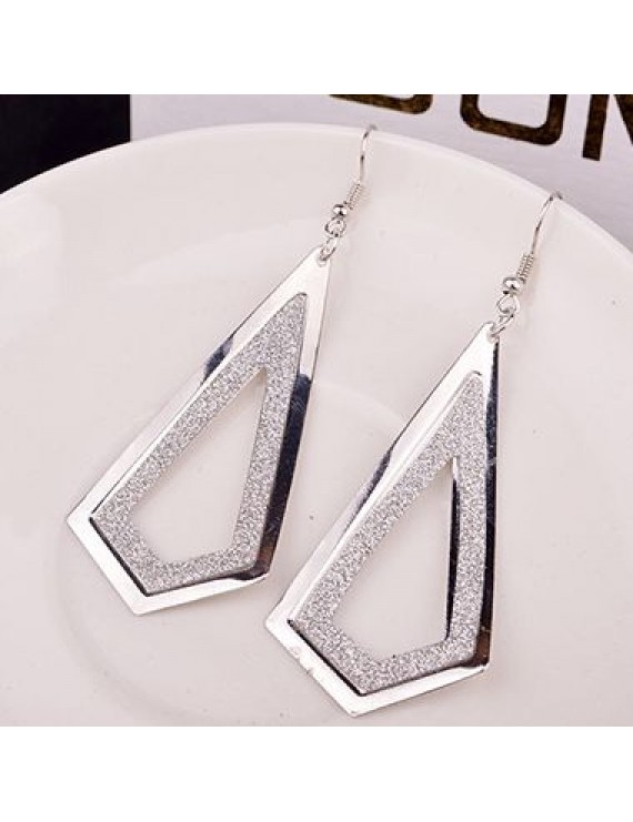 Woman Frosted Silver Metal Geometry Shape Earrings