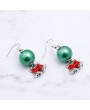 Green Ball and Christmas Bell Pendant Silver Metal Earrings