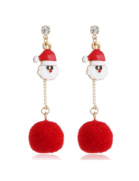 Hair Ball Pendant Santa Claus Red Earrings