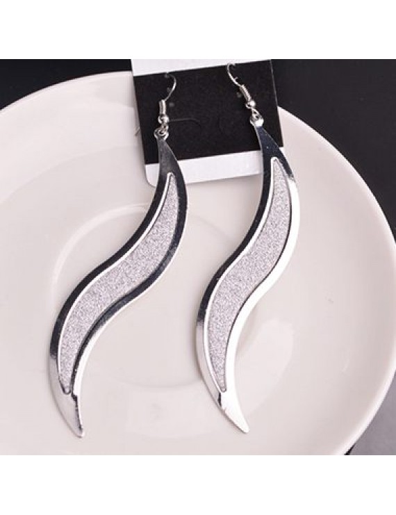 Willow Leaf Pendant Silver Metal Earrings for Woman