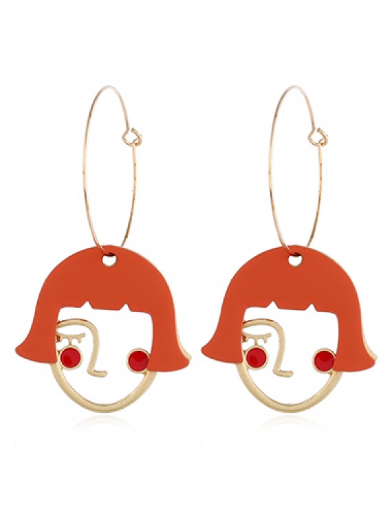 Orange Red Abstract Face Earrings for Lady