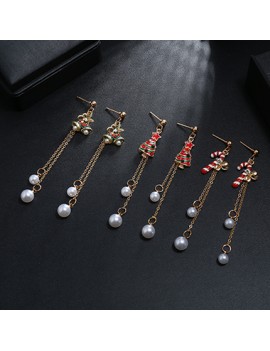 Christmas Design Pearl Embellished Metal Chain Earring Set