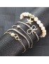 Bead Embellished Bowknot Design Gold Metal Bracelet Set