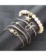 Bead Embellished Bowknot Design Gold Metal Bracelet Set