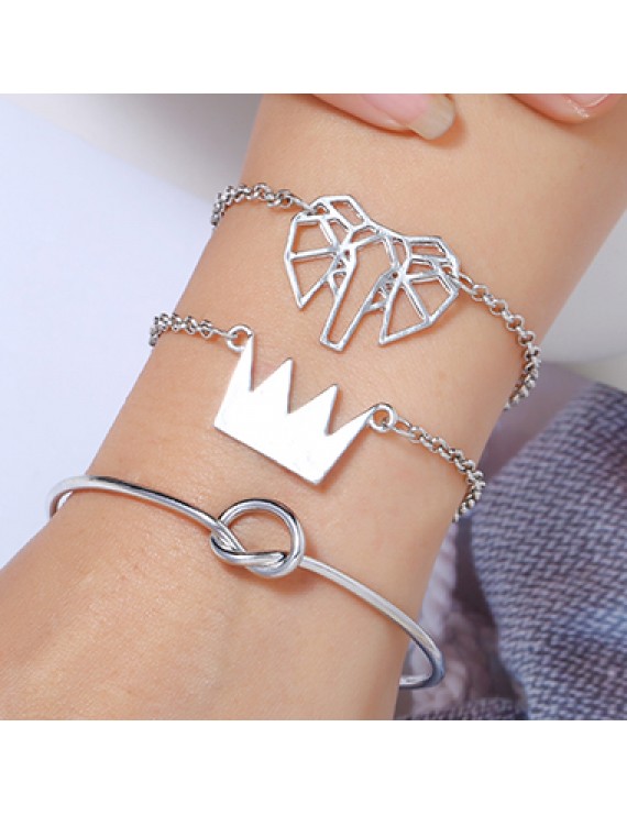 Crown Shape Silver Metal Bracelet Set for Women