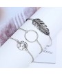 Feather and Circle Shape Silver Metal Bracelet Set