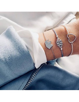 Silver Metal Heart and Elephant Shape Bracelet Set For Women