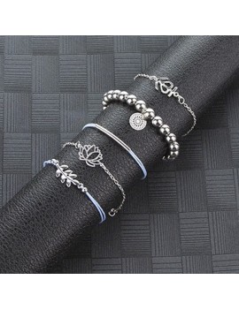 Silver Metal Lotus Design Bracelet Set